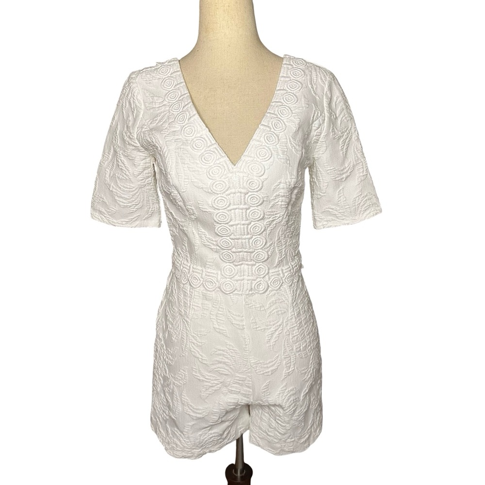 Lilly Pulitzer Zina Romper White Pineapple Jacquard Stretch Lace Trim Size 00
